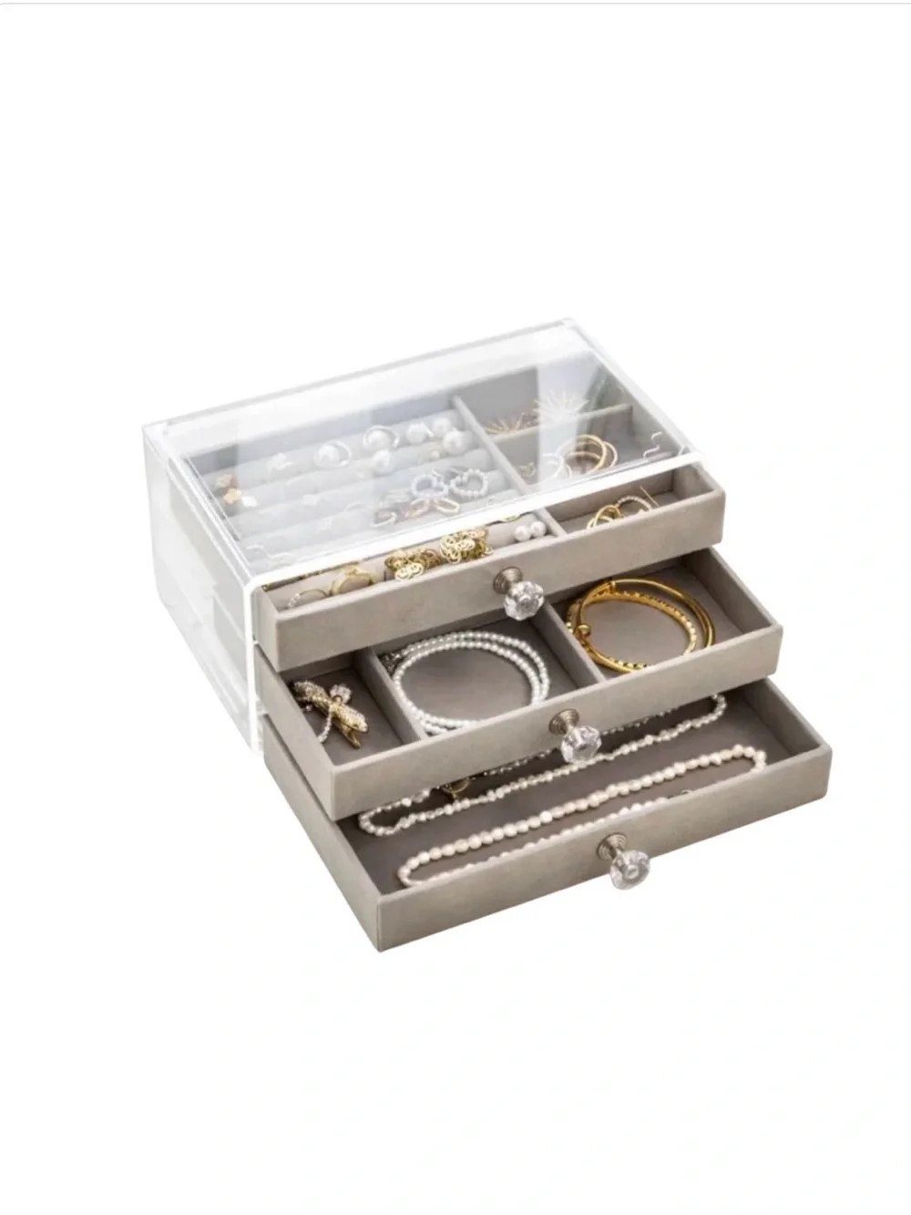 Clear Acrylic Jewelry Organizer with Gray Drawers NIP
